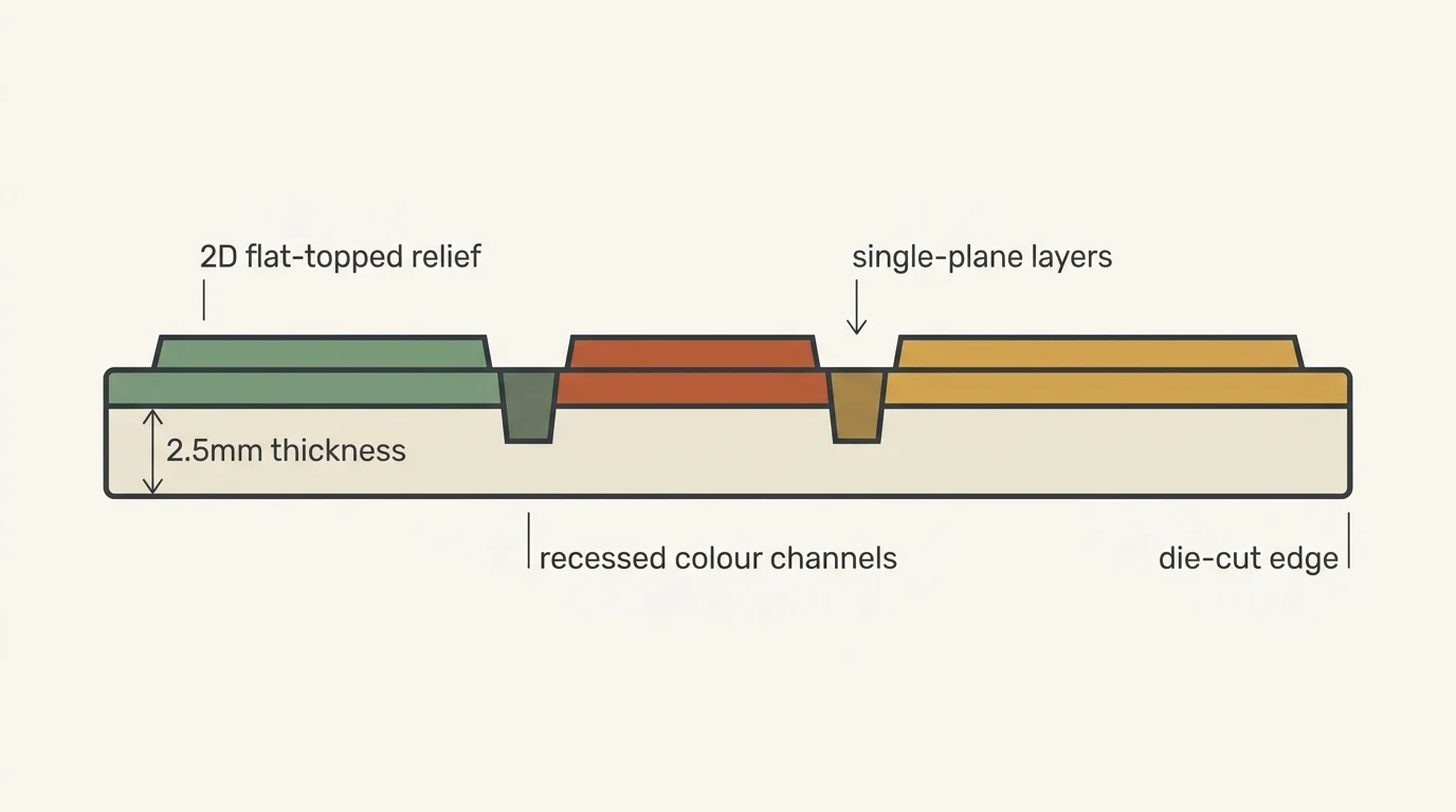 Cross-section diagram of a 2D PVC patch showing single-plane flat-topped layers